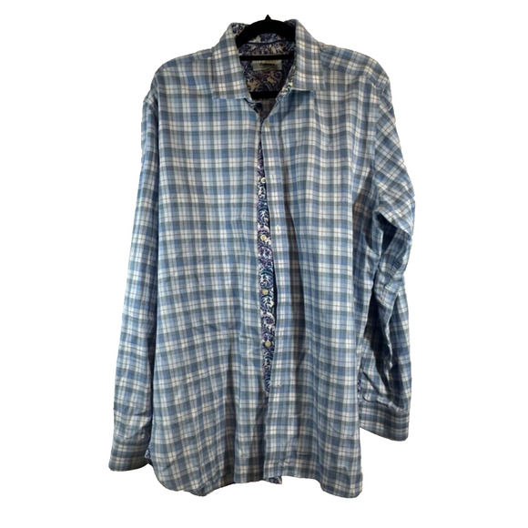 Ted Baker Other - Ted Baker Endurance Flip Cuff Shirt 16.5 34/35 Blue Plaid Cotton Button LS A38